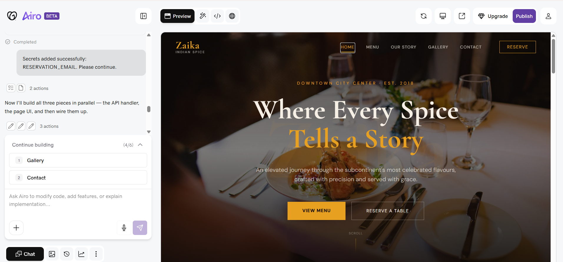 GoDaddy Airo website builder interface