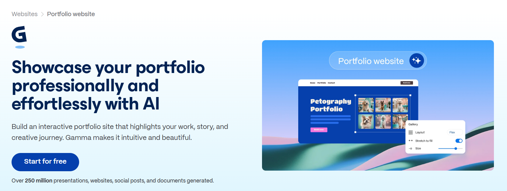 Gamma AI portfolio builder interface